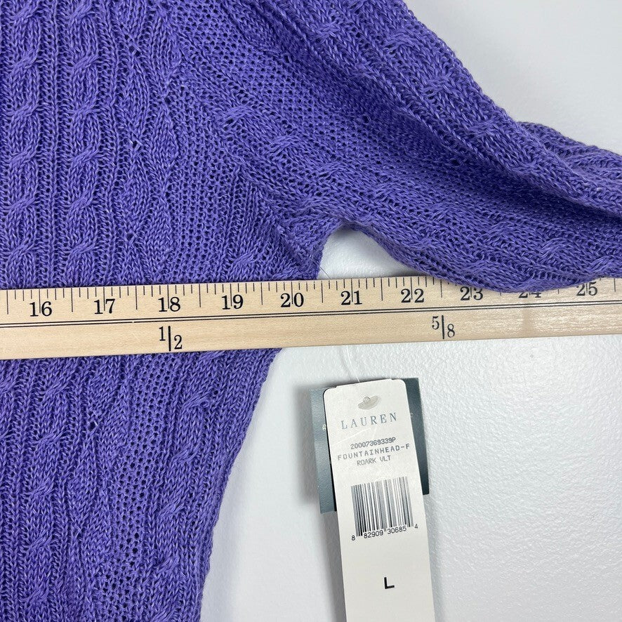 NWT Lauren Ralph Lauren Purple Linen Cable Knit V-Neck Sweater Women's L