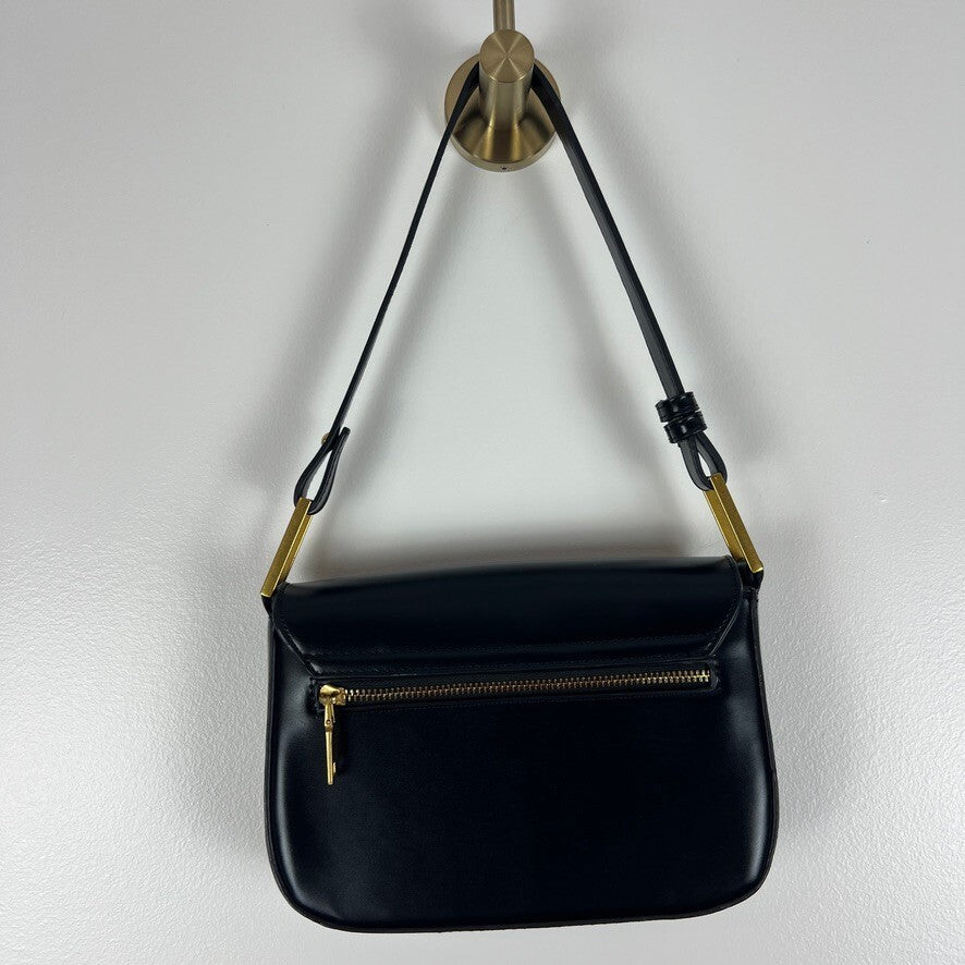 Madison West Black Faux Leather Shoulder Bag Gold Hardware NWOT Chic Purse
