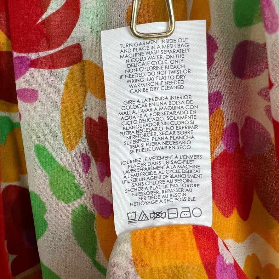 Cabi Floral Knee Length Dress XS Ruffle Smocked Waist Boho Colorful