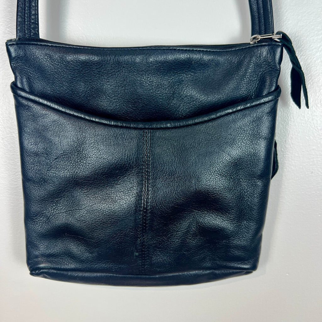 SAS Genuine Leather Black Crossbody Organizer Bag Adjustable Strap USA Made