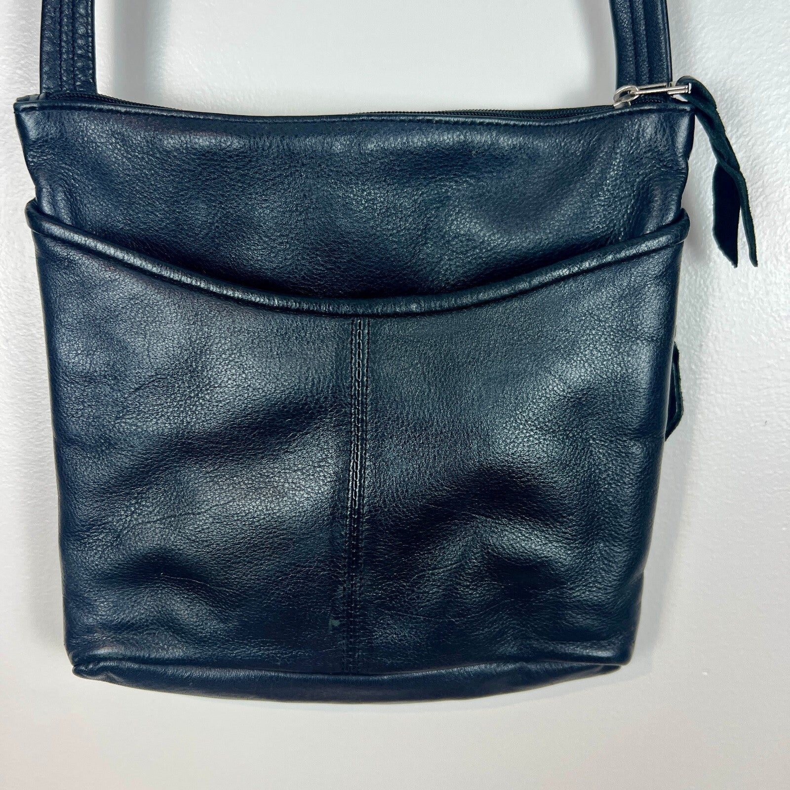 SAS Genuine Leather Black Crossbody Organizer Bag Adjustable Strap USA Made