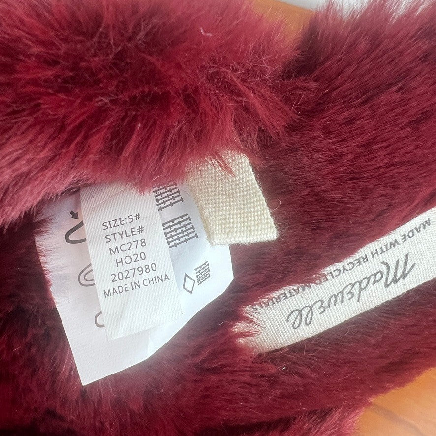 Madewell Burgundy Faux Fur Crisscross Slide Slippers Women's Size 5 NWOT