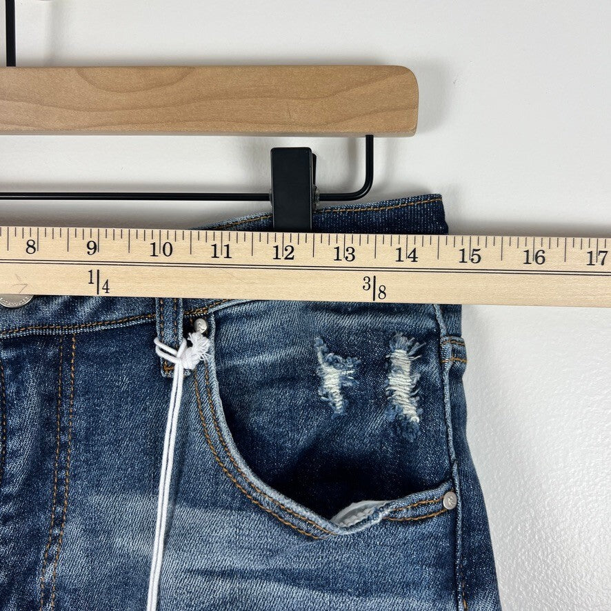 Risen High Rise Distressed Straight Denim Shorts Women's 9/29 NWT Medium Wash