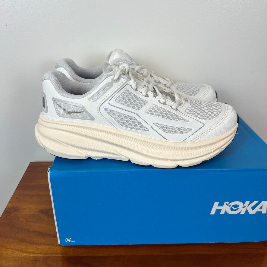 HOKA U Clifton One9 Womens 6.5 White Grey Running Shoes 1155370 FCG NWT
