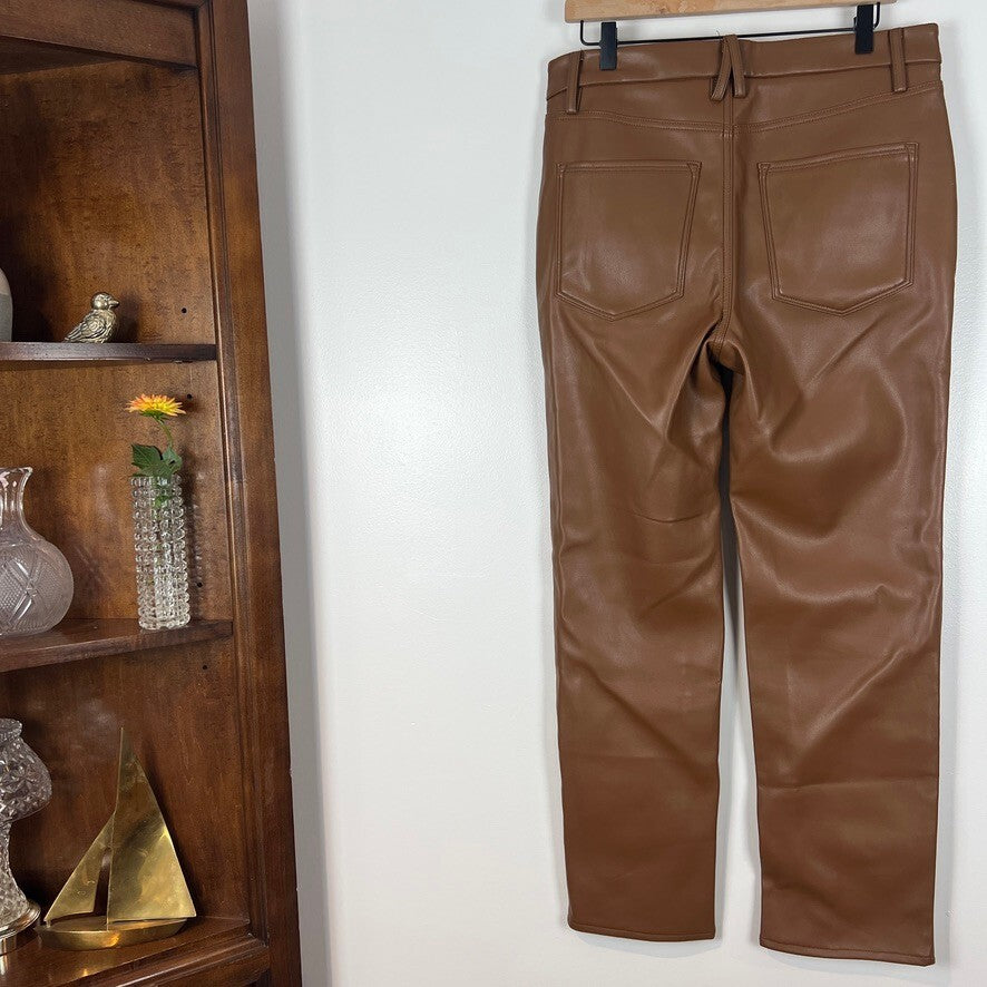 Good American Faux Leather Straight Leg Pants Burnt Caramel 14/32 Women's