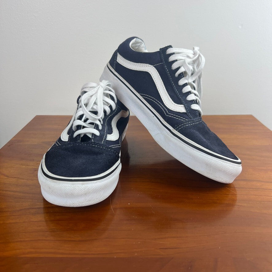 Vans Old Skool Navy White Suede Canvas Sneakers Unisex Size 6.5 Men 8 Women