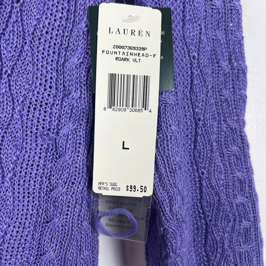 NWT Lauren Ralph Lauren Purple Linen Cable Knit V-Neck Sweater Women's L