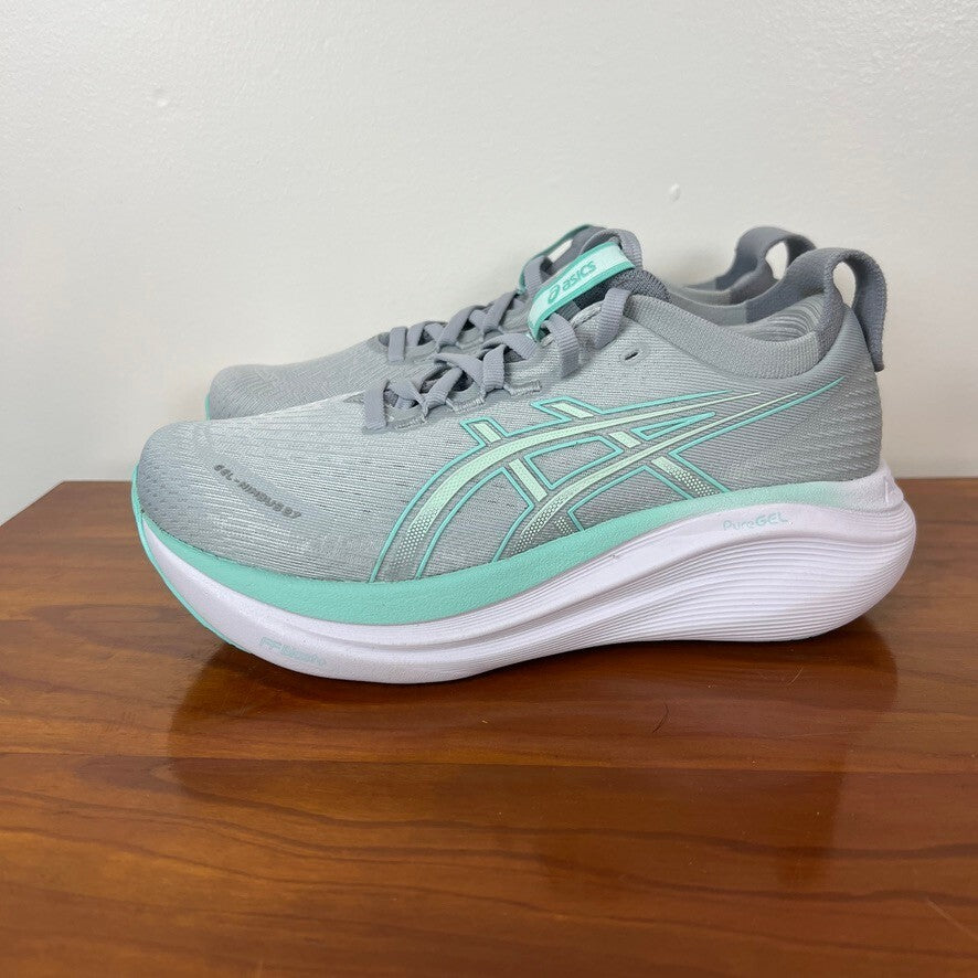 ASICS Gel-Nimbus 27 Wide Womens 5.5 Gray Mint Running Shoes NWOT