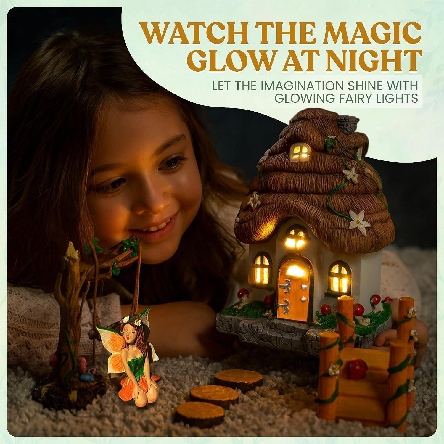 Fairy Garden Kit - 7 Piece Glow in The Dark, Gnome House, Indoor/Outdoor Décor