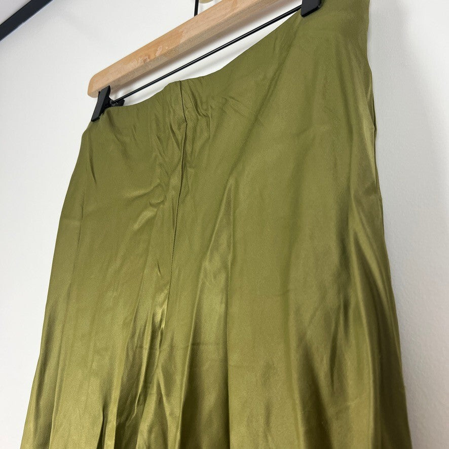 Anthropologie Tilda Pull-On Wide Leg Satin Pants Olive Green Women's Medium