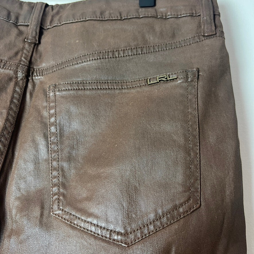 Lauren Ralph Lauren Brown Coated Skinny Ankle Jeans Women's Size 10