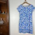 Lilly Pulitzer Blue White Pima Cotton Tropical Shift Dress Women's Medium