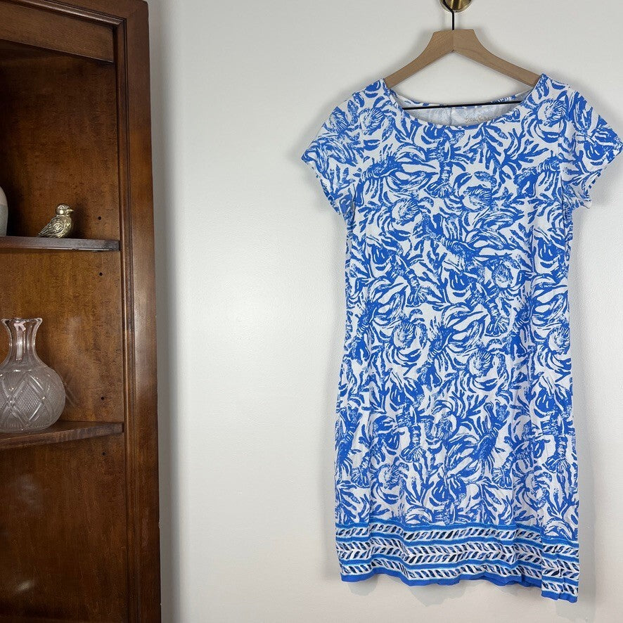 Lilly Pulitzer Blue White Pima Cotton Tropical Shift Dress Women's Medium