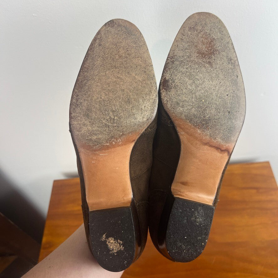 Hermès Paris Brown Suede Wingtip Slip-On Loafers Women's Made in France Size 5.5