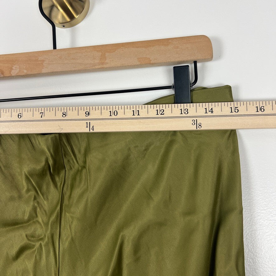 Anthropologie Tilda Pull-On Wide Leg Satin Pants Olive Green Women's Medium