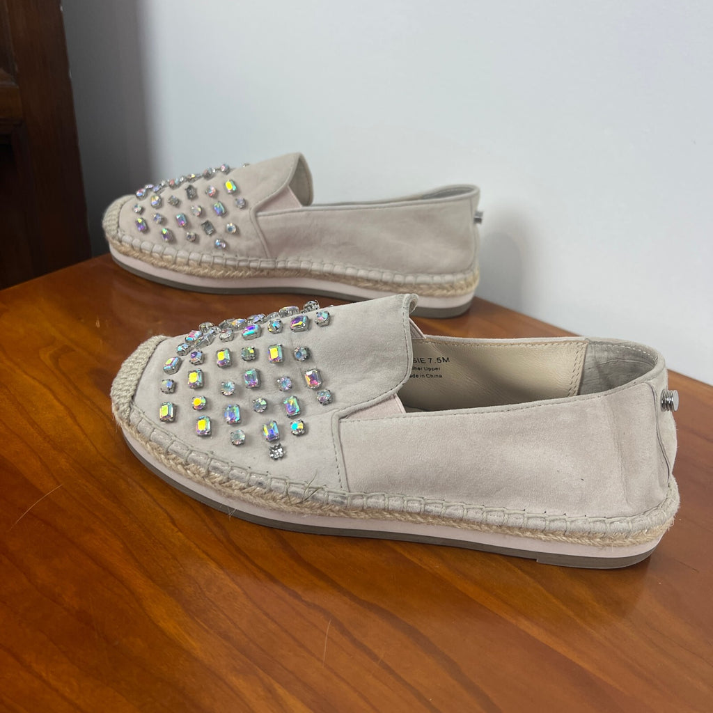 Botkier Susie Crystal Embellished Suede Espadrille Loafers Beige Women's 7.5