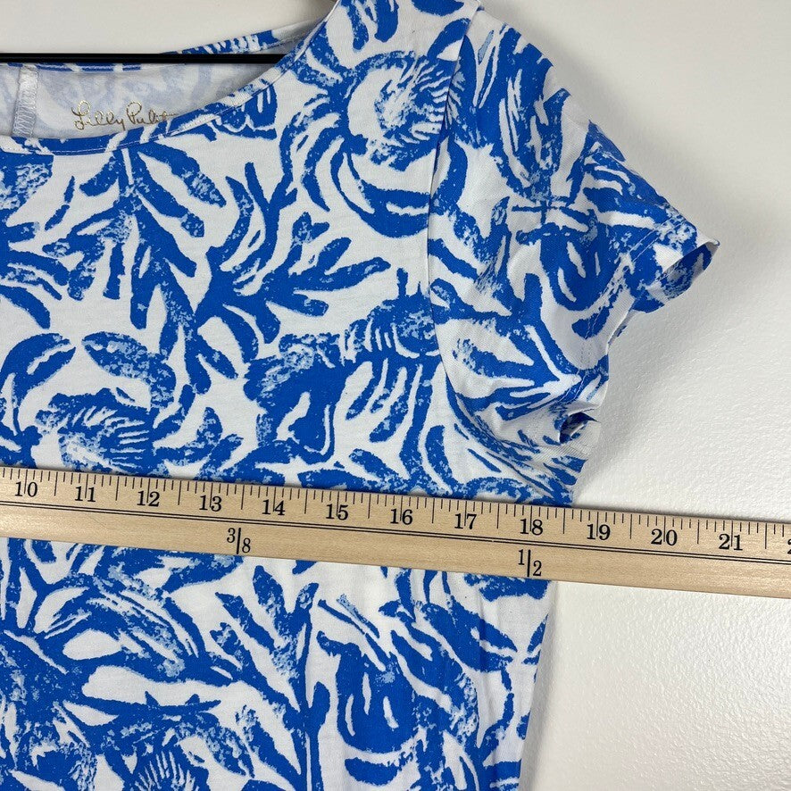 Lilly Pulitzer Blue White Pima Cotton Tropical Shift Dress Women's Medium