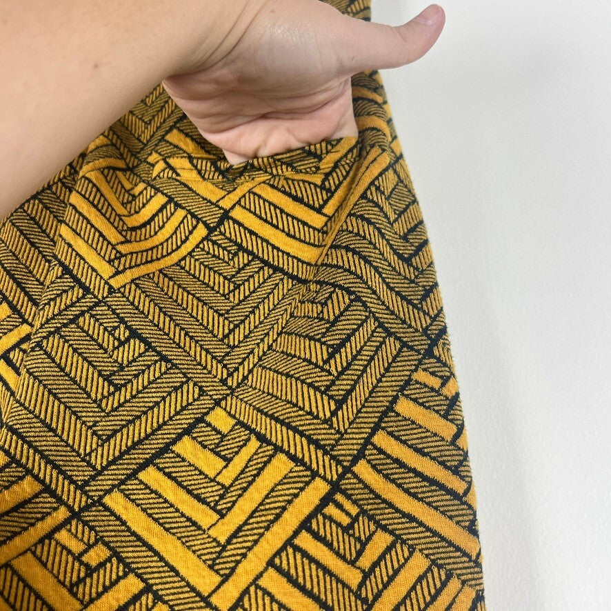 Free People Mustard Black Geometric Knit Pants Women's 4/S Boho Pull-On Wide Leg