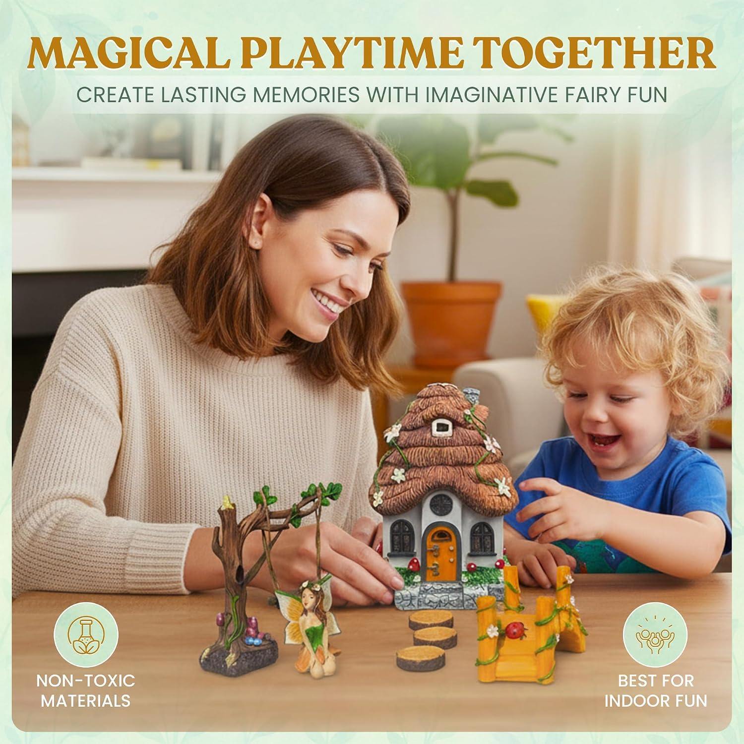 Fairy Garden Kit - 7 Piece Glow in The Dark, Gnome House, Indoor/Outdoor Décor