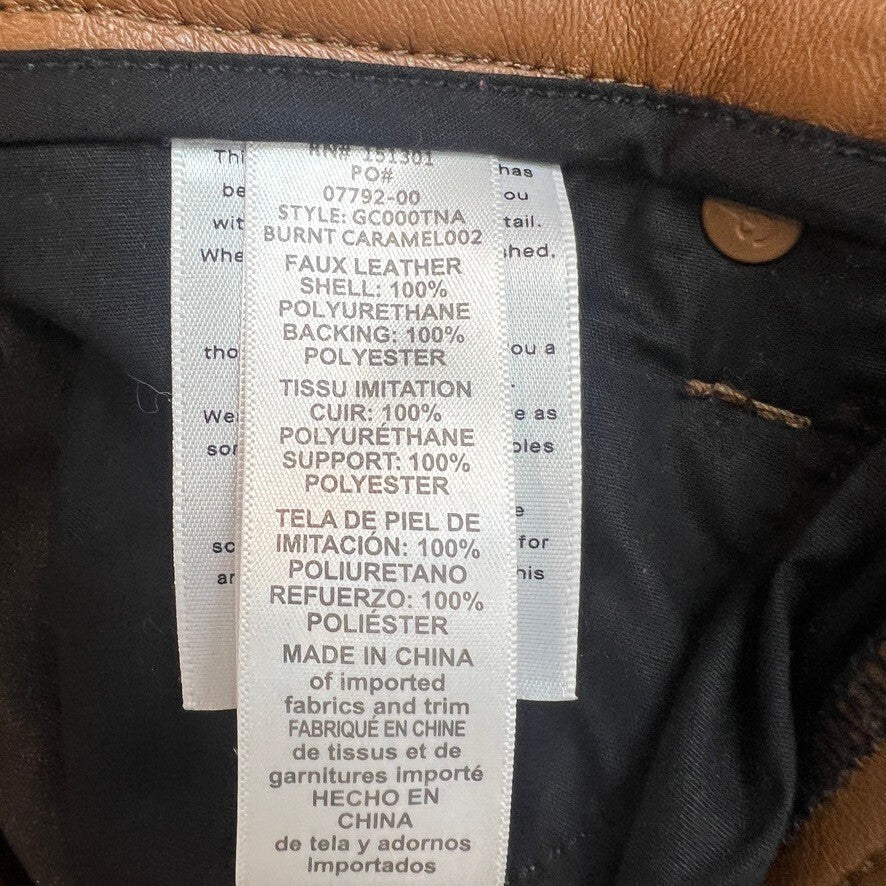 Good American Faux Leather Straight Leg Pants Burnt Caramel 14/32 Women's