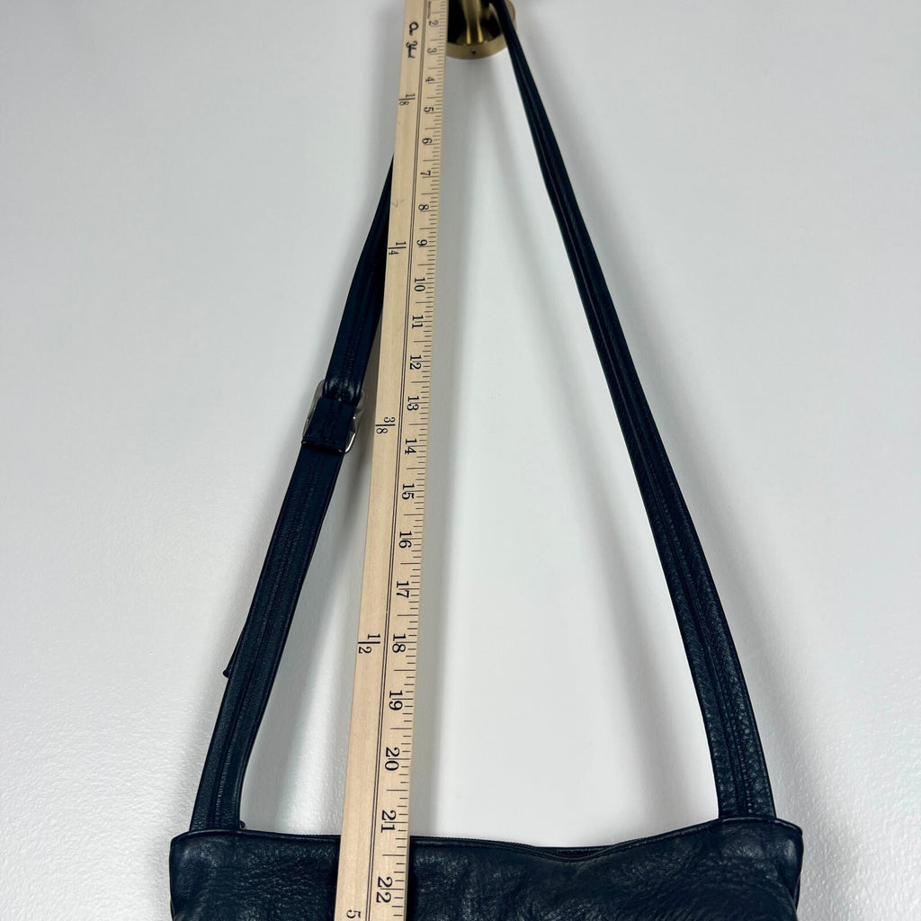 SAS Genuine Leather Black Crossbody Organizer Bag Adjustable Strap USA Made