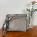 French Connection Pewter Double Pouch Wristlet Pebble Faux Leather Bag