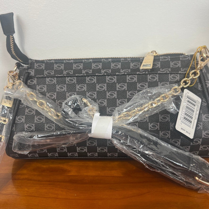 xBebe Black Monogram Crossbody Bag Gold Chain Strap NWT Logo Chic Style