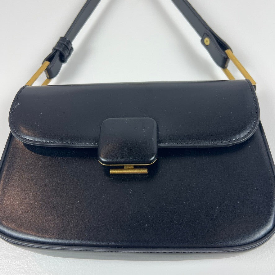 Madison West Black Faux Leather Shoulder Bag Gold Hardware NWOT Chic Purse