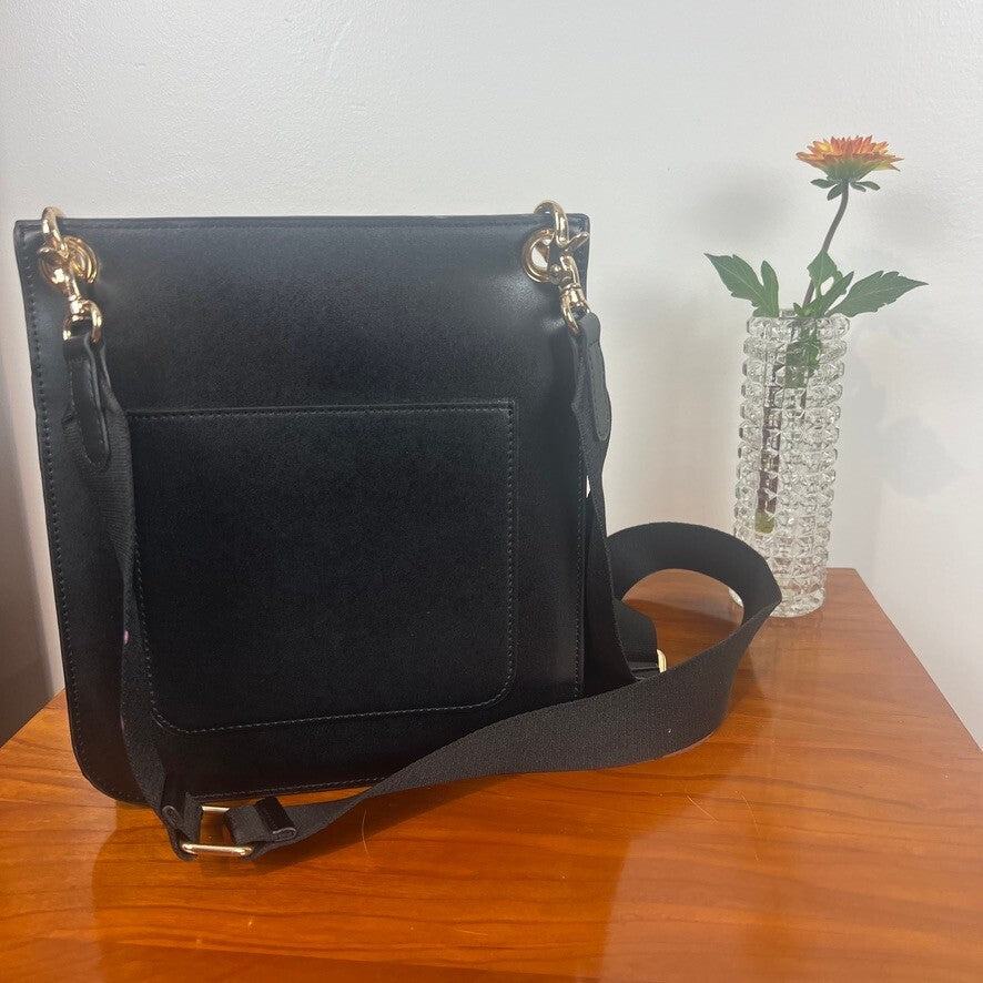 Urban Outfitters Black Leather Crossbody Bag Gold Hardware Minimal Chic