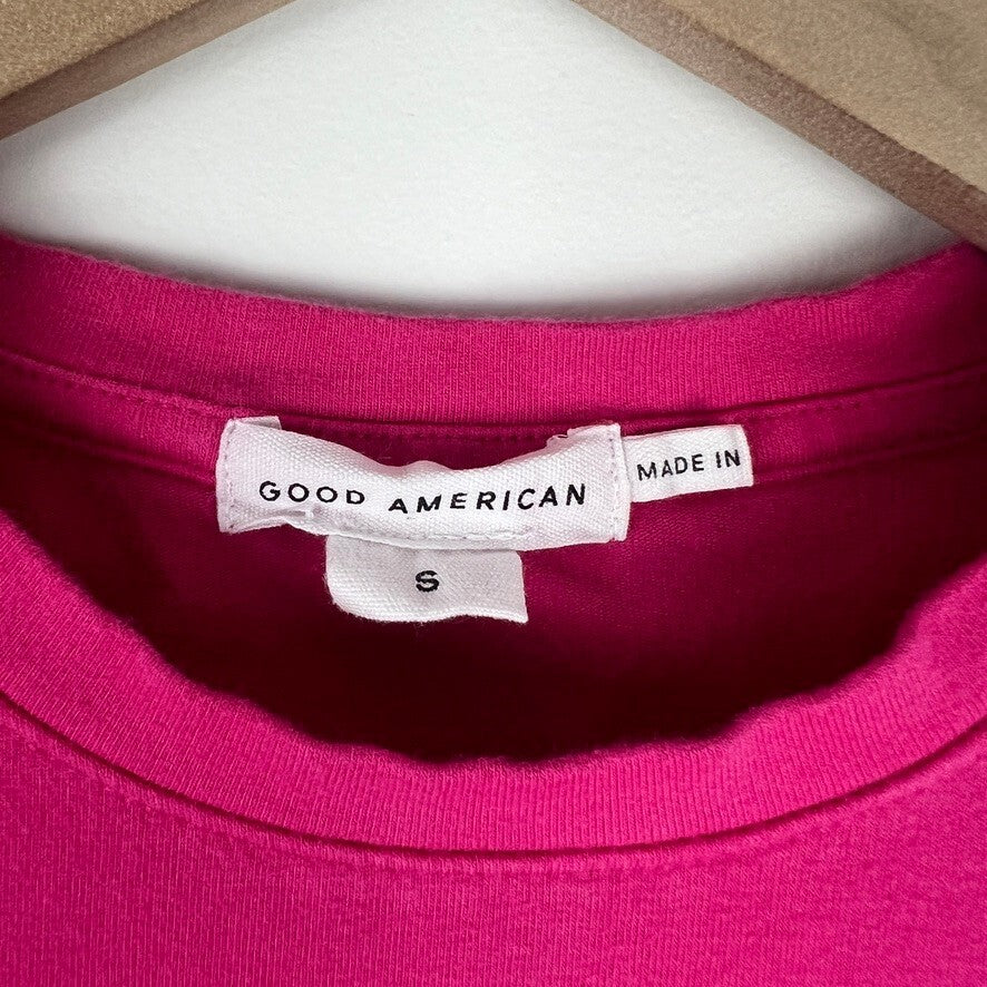 Good American Hot Pink Crew Neck Fitted Stretch Tee Shirt Women's Small