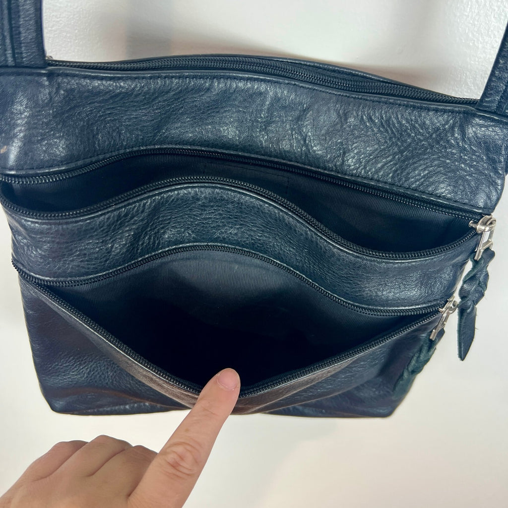 SAS Genuine Leather Black Crossbody Organizer Bag Adjustable Strap USA Made
