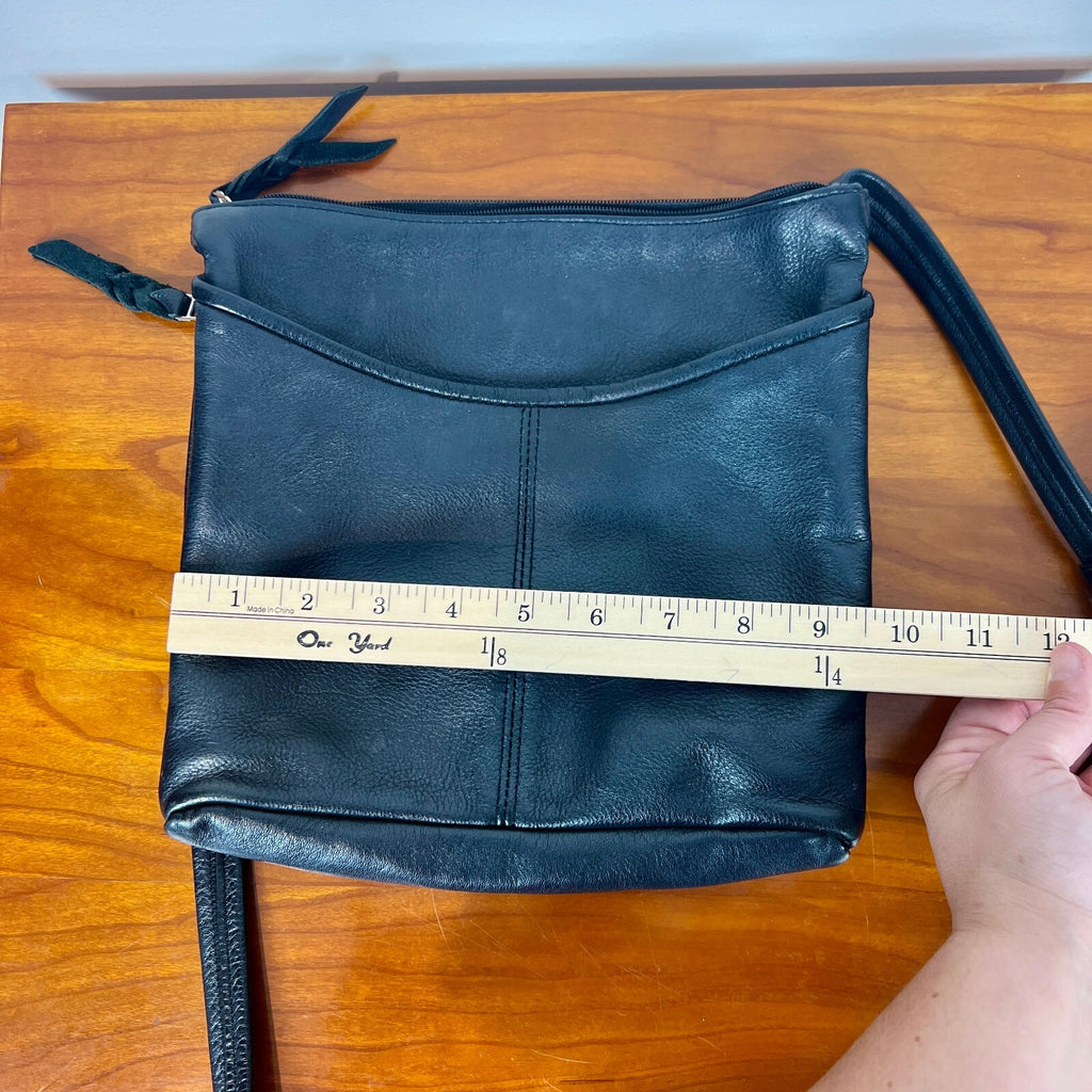 SAS Genuine Leather Black Crossbody Organizer Bag Adjustable Strap USA Made