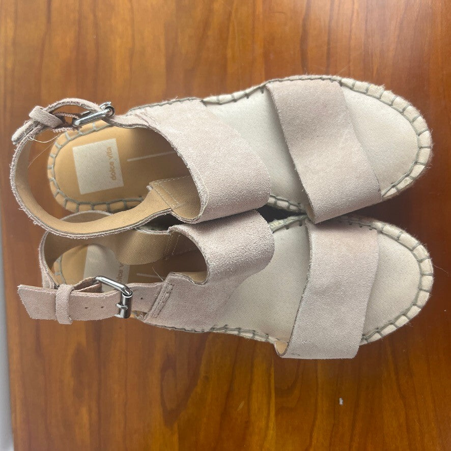 Dolce Vita Mauri Suede Espadrille Platform Wedge Sandals Taupe Women's 7