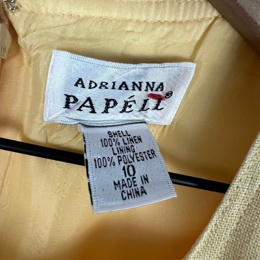 Adrianna Papell Butter Yellow 100% Linen Sheath Dress Square Neck Size 10