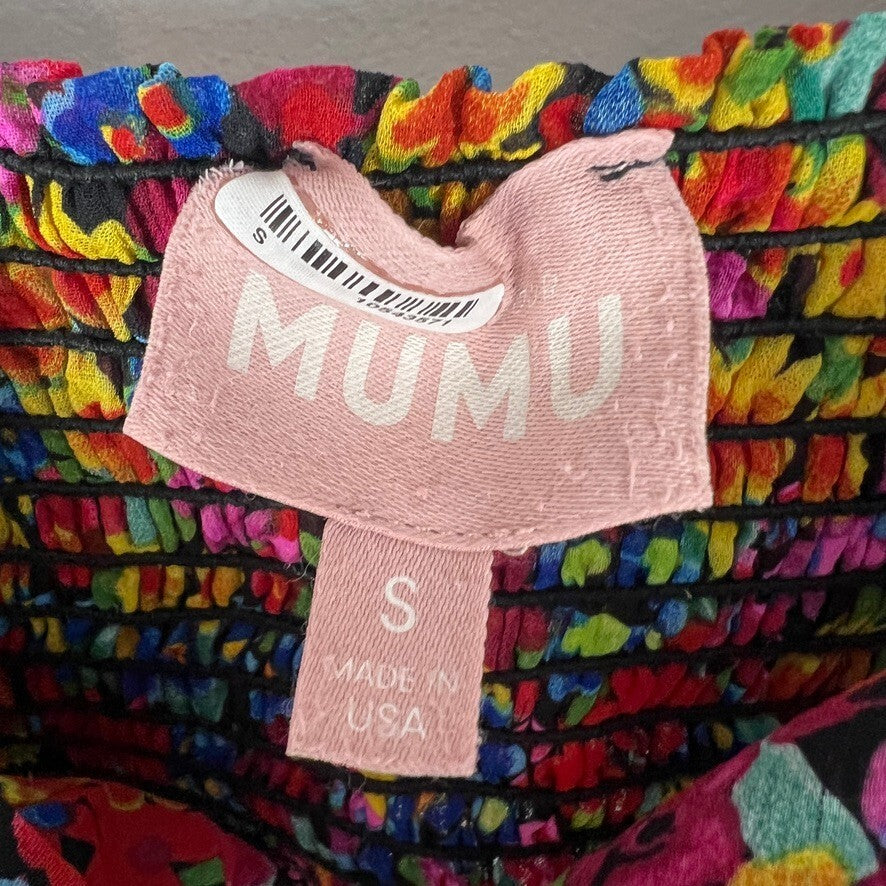 Show Me Your Mumu Floral Tie Front Crop Top Size S Multicolor Smocked Back