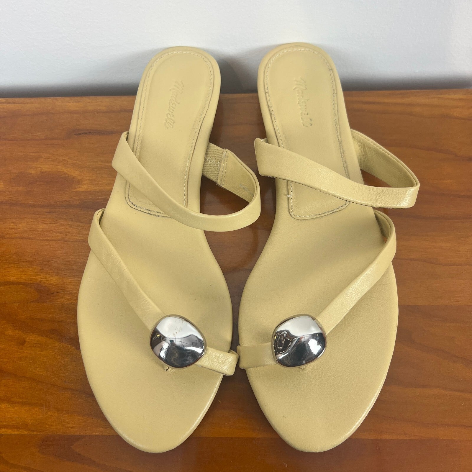 Madewell Leather Silver Toe Ring Slide Sandals Beige/Butter Yellow Women's 8.5