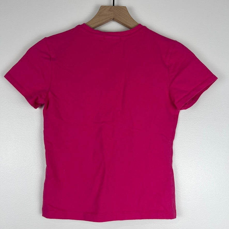 Good American Hot Pink Crew Neck Fitted Stretch Tee Shirt Women's Small