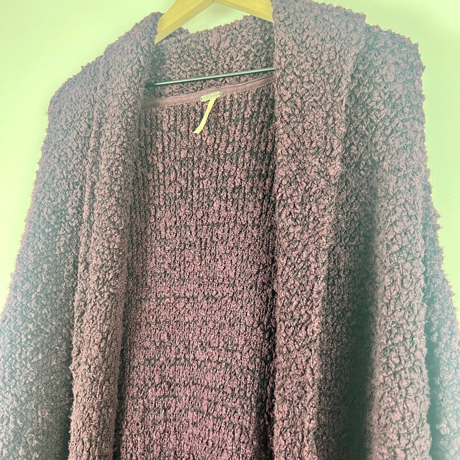 Free People Chunky Knit Long Open Cardigan Sweater Plum Women's Medium Boho