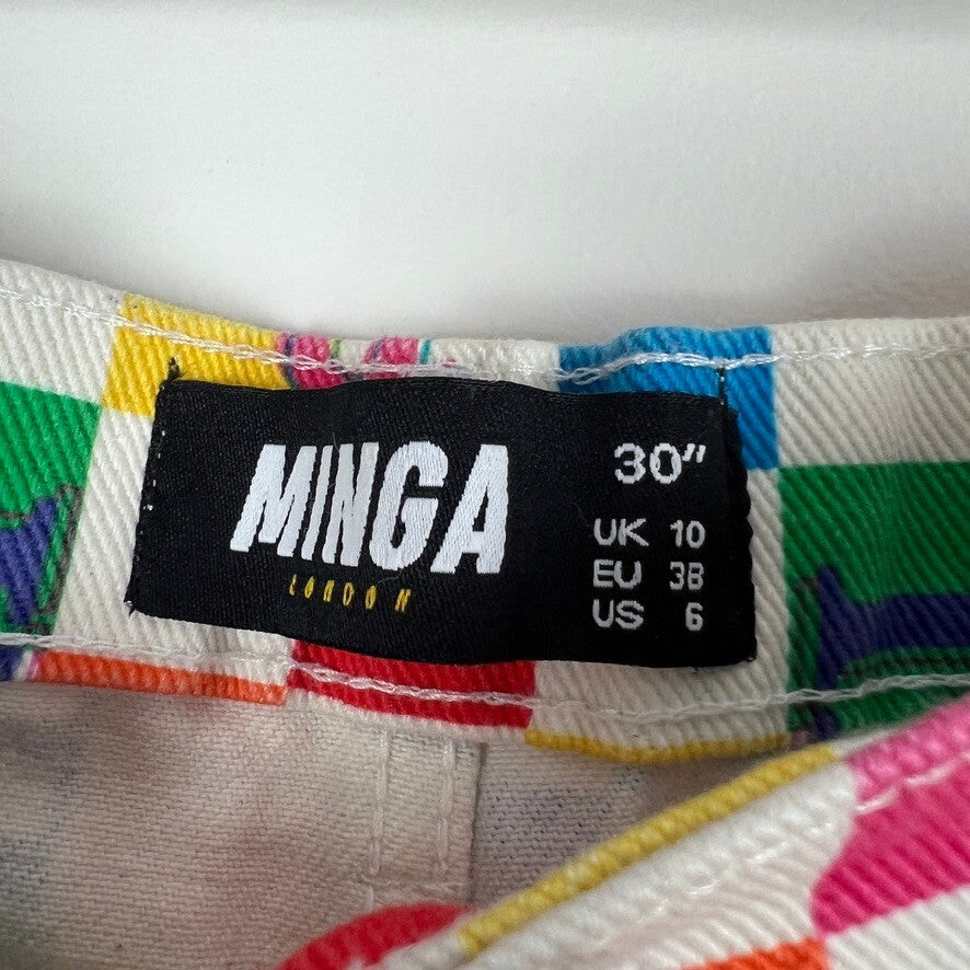 Minga London Checkerboard Graphic Straight Leg Jeans Women's US 6 Colorful