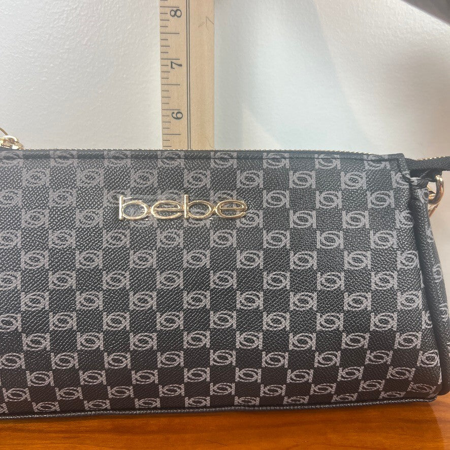xBebe Black Monogram Crossbody Bag Gold Chain Strap NWT Logo Chic Style