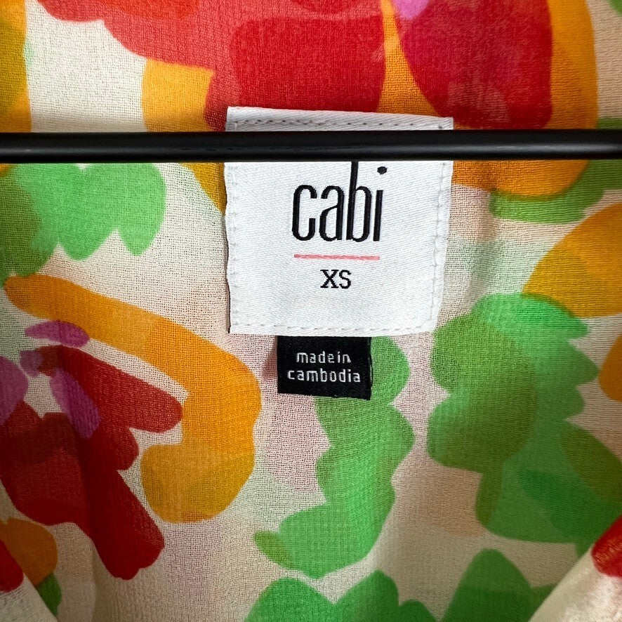 Cabi Floral Knee Length Dress XS Ruffle Smocked Waist Boho Colorful