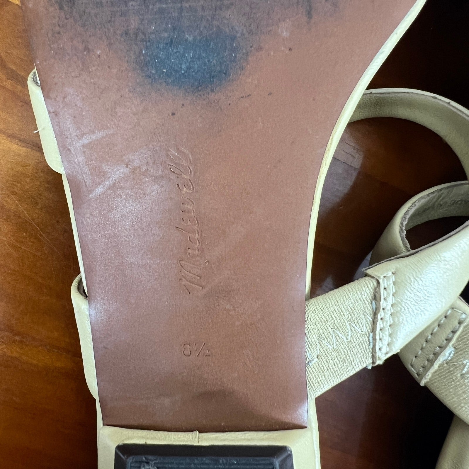 Madewell Leather Silver Toe Ring Slide Sandals Beige/Butter Yellow Women's 8.5