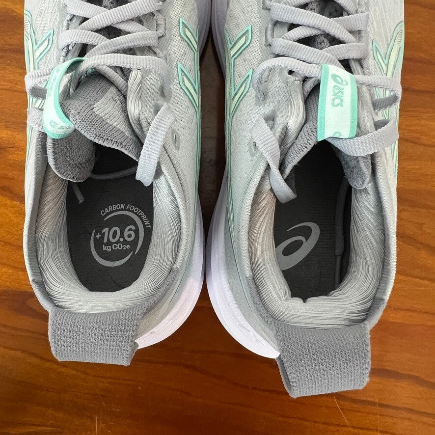 ASICS Gel-Nimbus 27 Wide Womens 5.5 Gray Mint Running Shoes NWOT
