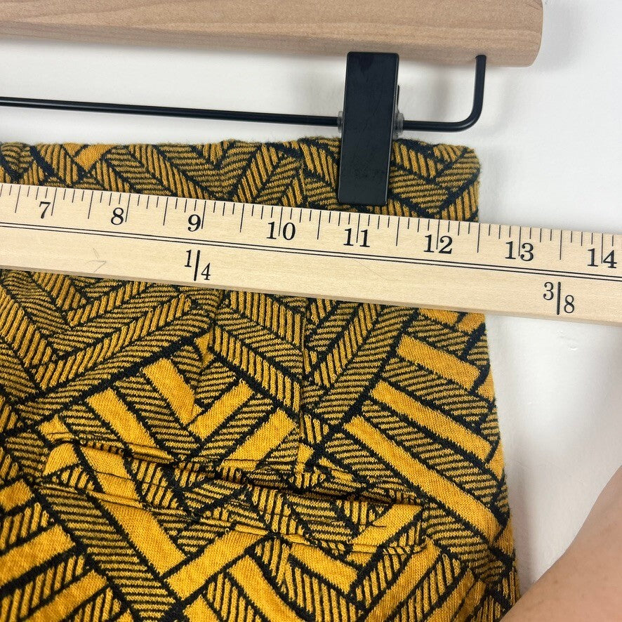 Free People Mustard Black Geometric Knit Pants Women's 4/S Boho Pull-On Wide Leg