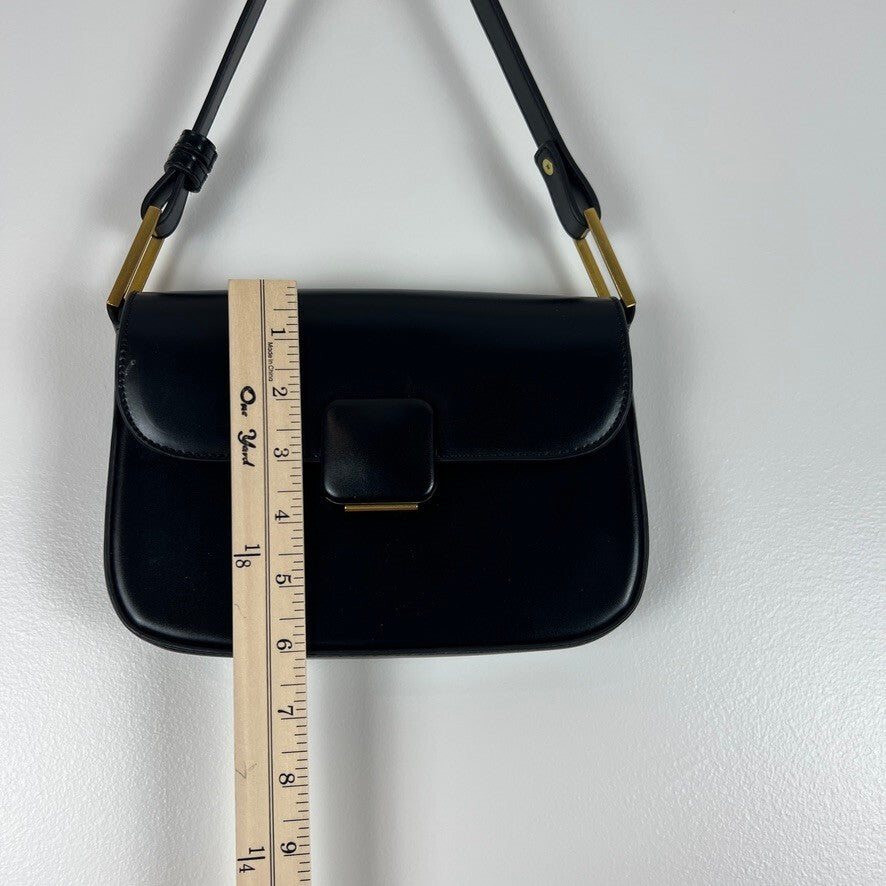 Madison West Black Faux Leather Shoulder Bag Gold Hardware NWOT Chic Purse