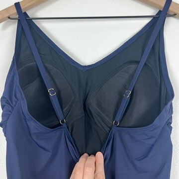 Hilor Navy Tummy Control One Piece Swimsuit Ruched Adjustable Straps NWT 16