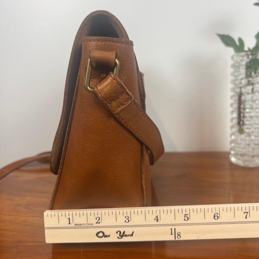 Madewell Vintage Brown Leather Crossbody Bag Brass Clasp Shoulder Purse