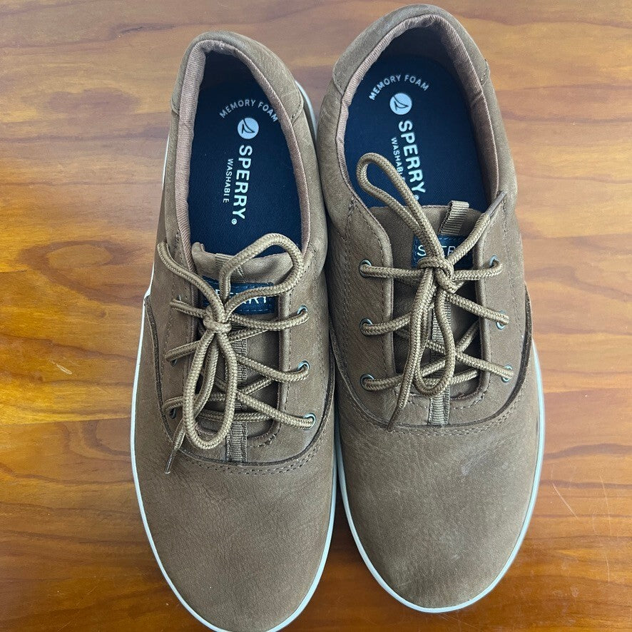 Sperry Brown Leather Washable Sneakers Men's 6.5 Casual Lace Up Shoes