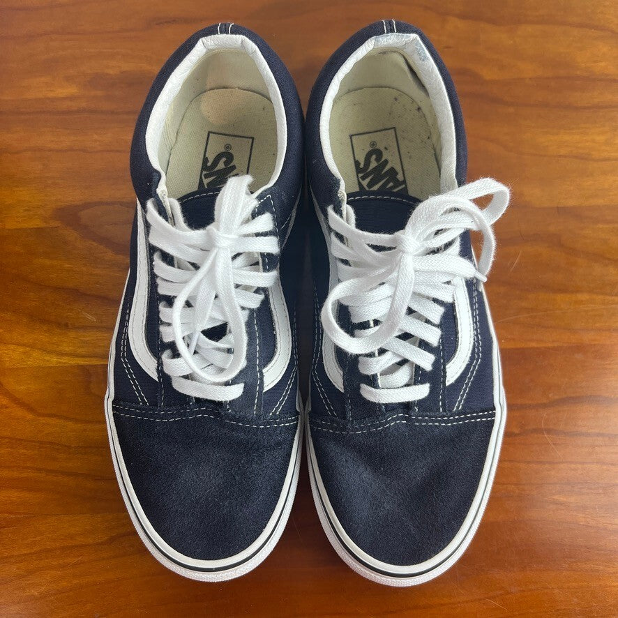 Vans Old Skool Navy White Suede Canvas Sneakers Unisex Size 6.5 Men 8 Women