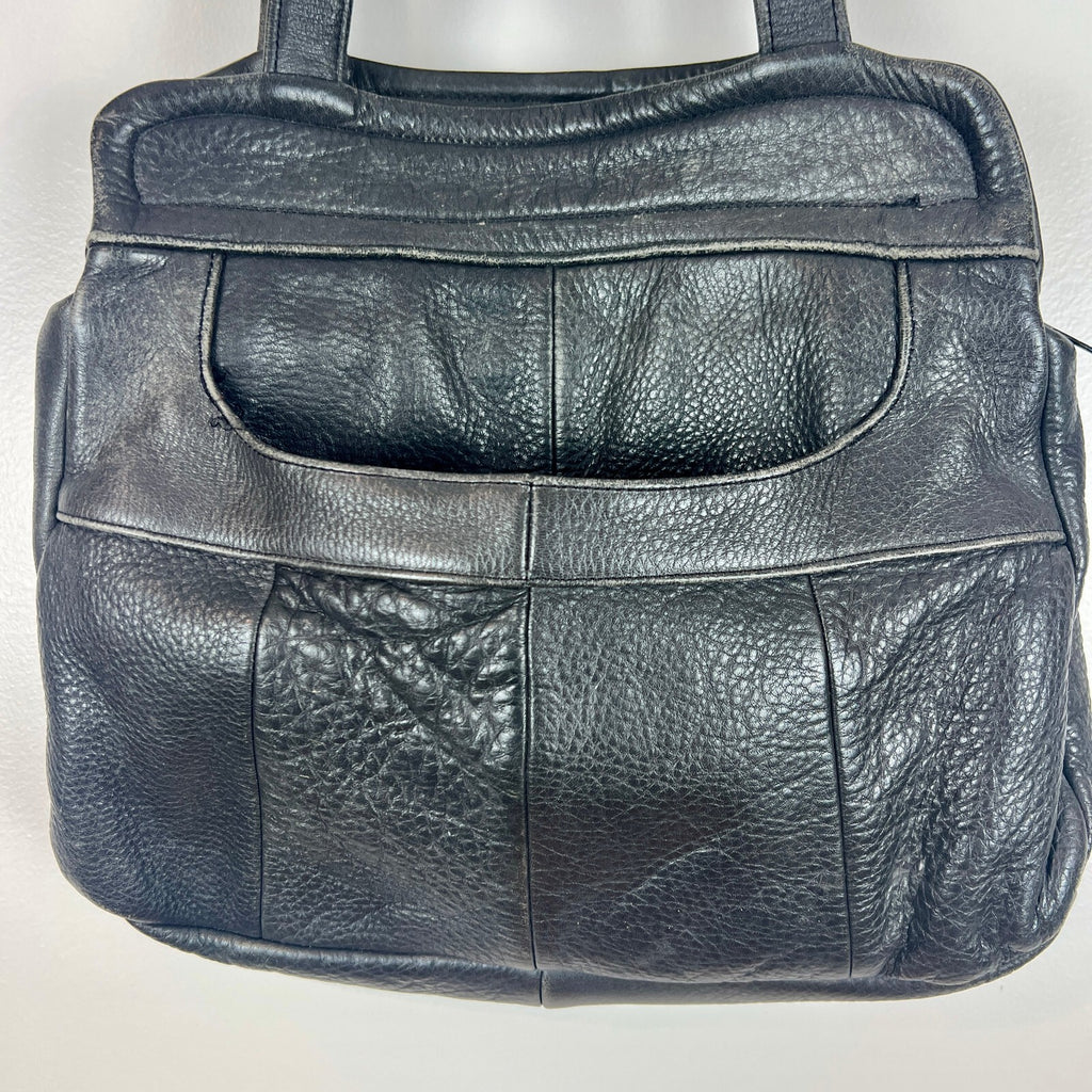 Vintage Black Genuine Leather Fringe Shoulder Bag Western Boho Purse Made Mexico